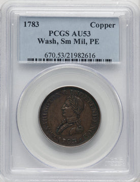 1783 Washington & Independence Cent Small Military Bust Plain Edge BN Colonials PCGS AU53