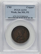 1783 Washington & Independence Cent Small Military Bust Plain Edge BN Colonials PCGS AU53