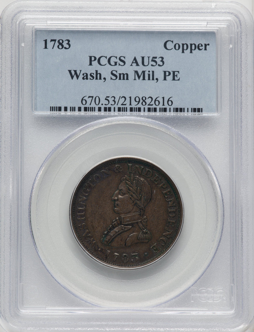 1783 Washington & Independence Cent Small Military Bust Plain Edge BN Colonials PCGS AU53