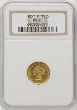 1857-O $2.50 Liberty Quarter Eagle NGC MS62