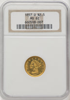 1857-O $2.50 Liberty Quarter Eagle NGC MS62