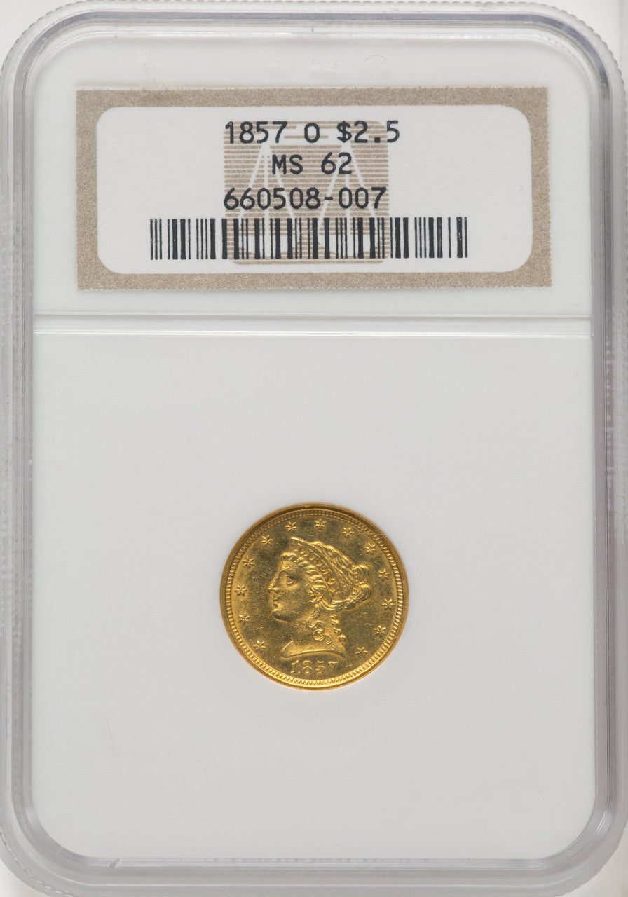1857-O $2.50 Liberty Quarter Eagle NGC MS62