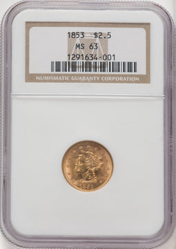 1853 $2.50 Liberty Quarter Eagle NGC MS63 (770806003)