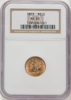 1853 $2.50 Liberty Quarter Eagle NGC MS63 (770806003)