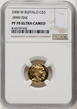 2008-W $5 Tenth-Ounce Gold Buffalo .9999 Fine Gold Brown Label NGC PF70 (519589035)