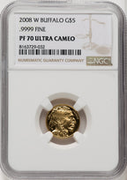 2008-W $5 Tenth-Ounce Gold Buffalo .9999 Fine Gold Brown Label NGC PF70 (519589035)