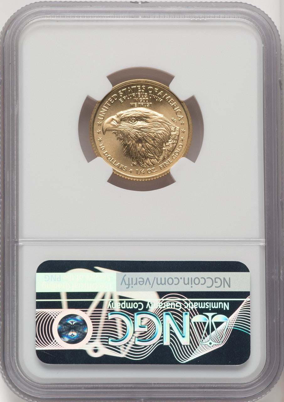 2021-W T2 $10 Quarter Ounce Gold Eagle With W Unfinished Proof Dies NGC MS70 Norris