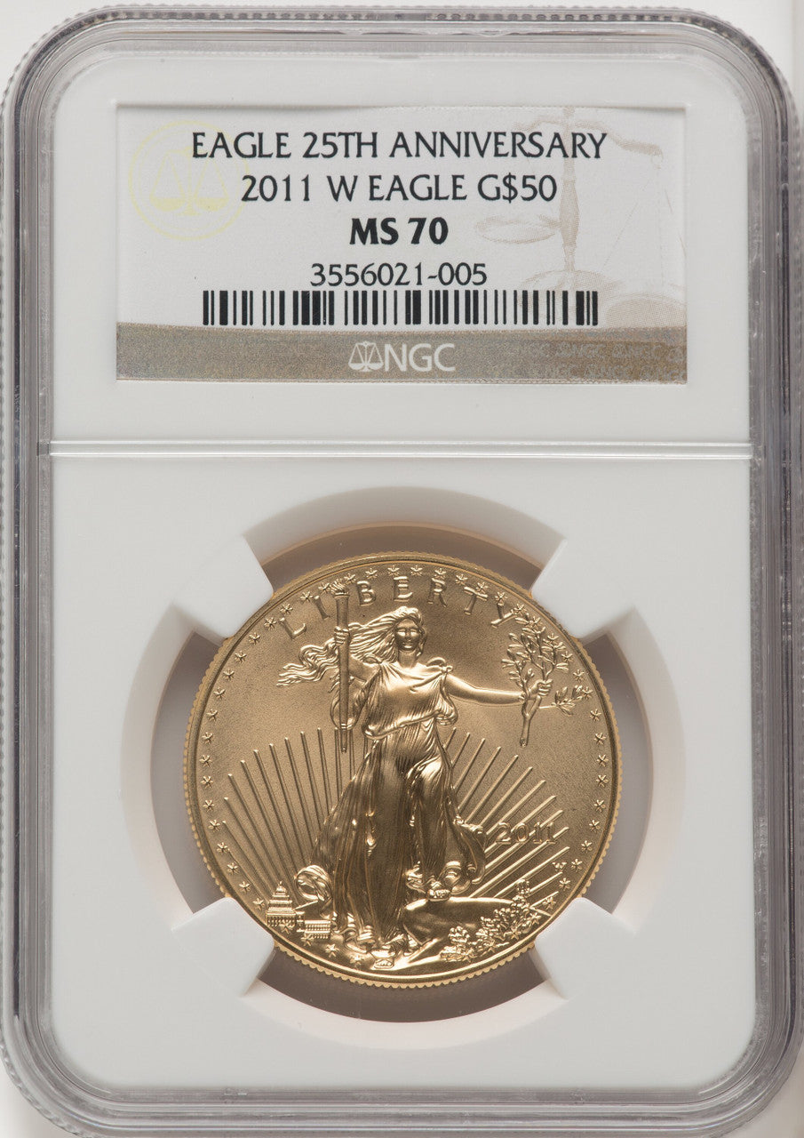 2011-W $50 One-Ounce Gold Eagle 25th Anniversary Brown Label NGC MS70 (771090003)