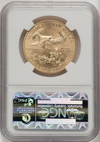 2011-W $50 One-Ounce Gold Eagle 25th Anniversary First Strike ER Blue NGC MS70
