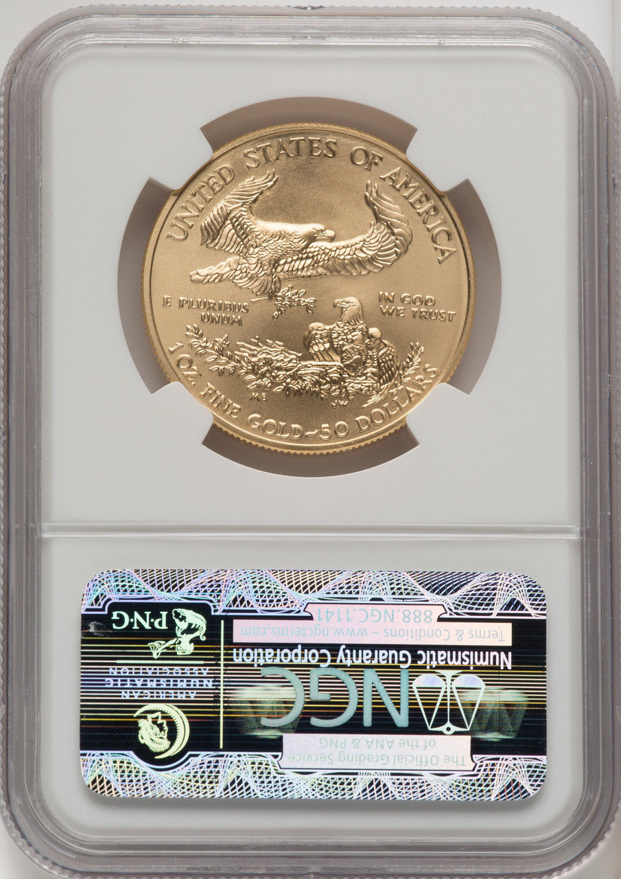 2011-W $50 One-Ounce Gold Eagle 25th Anniversary First Strike ER Blue NGC MS70