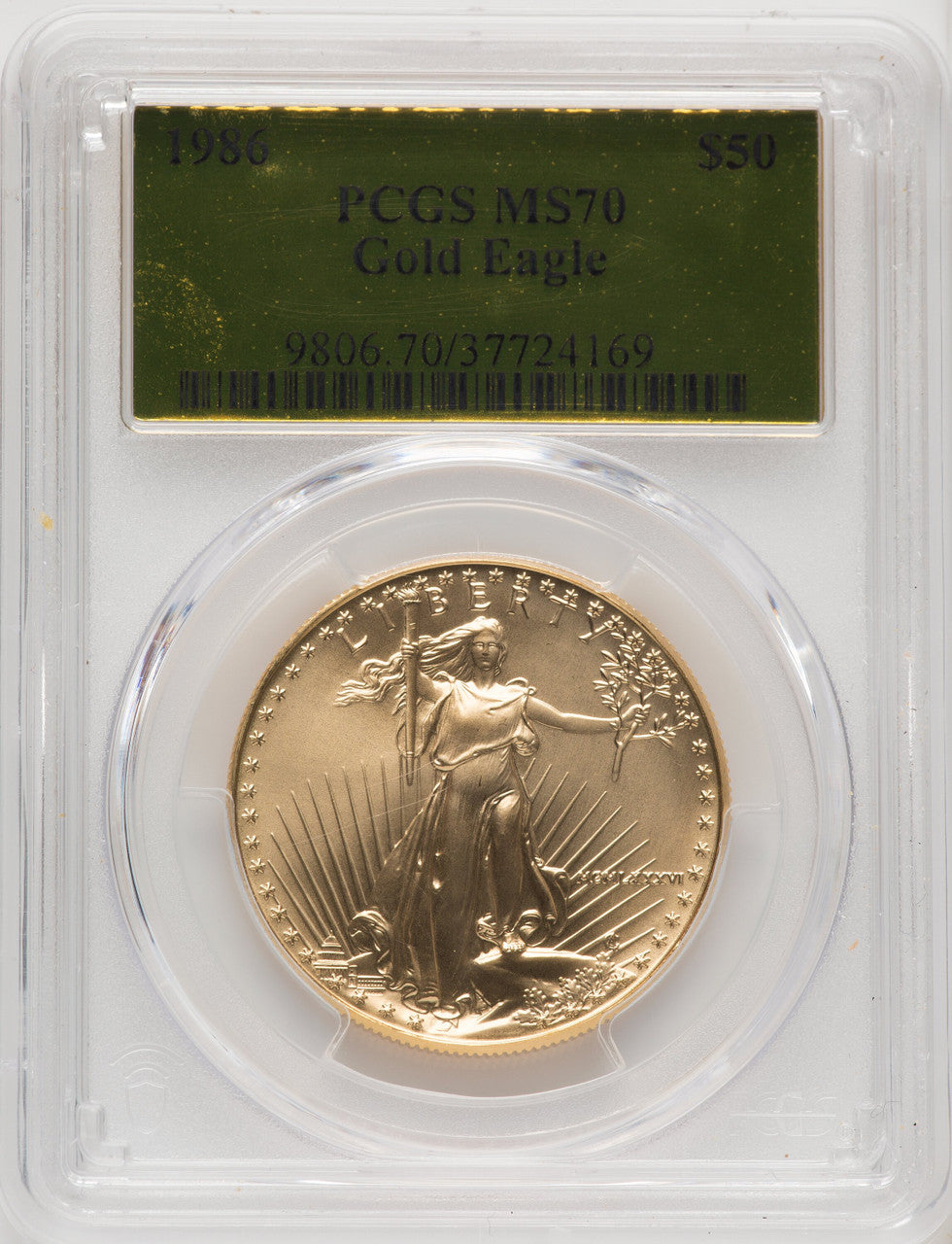 1986 $50 One-Ounce Gold Eagle Gold Foil PCGS MS70