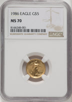 1986 $5 Tenth-Ounce Gold Eagle Brown Label NGC MS70 (770790002)