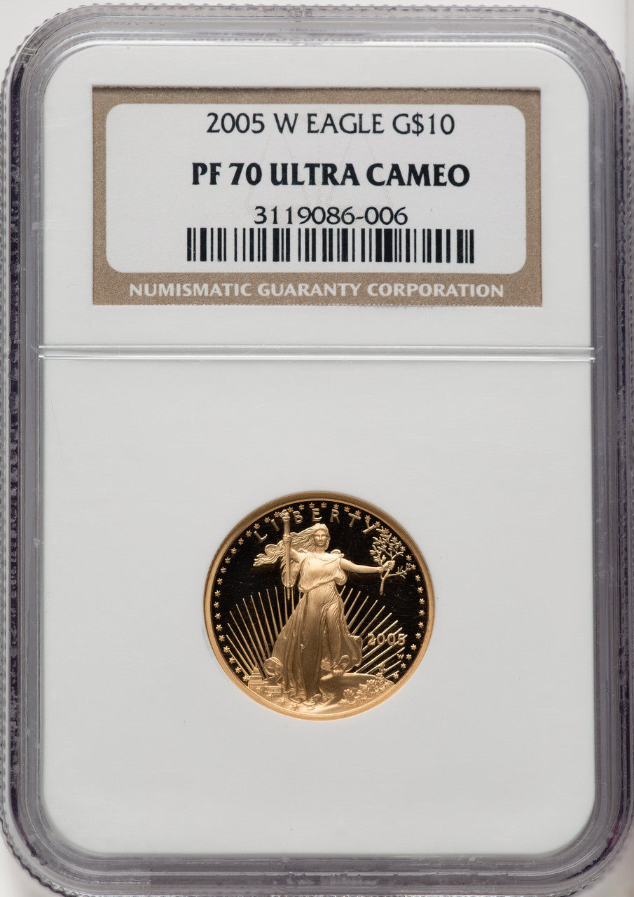 2005-W $10 Quarter-Ounce Gold Eagle Brown Label NGC PF70 (771126011)