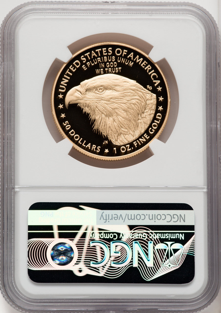 2022-W G$50 One Ounce Gold Eagle Advance Release NGC PF70 Harrigal Signed