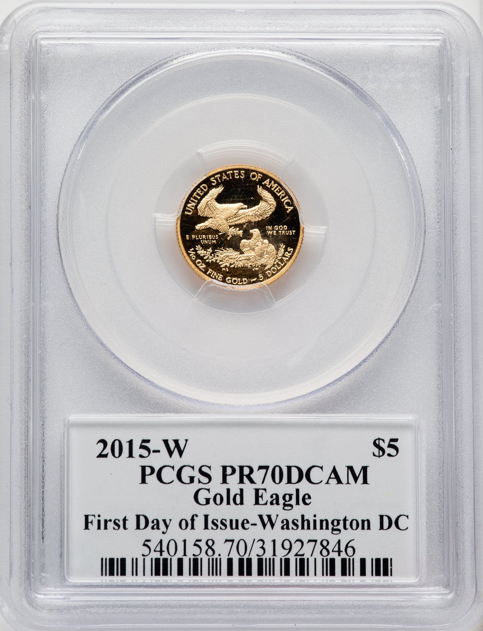 2015-W $5 Tenth-Ounce Gold Eagle First Day of Issue - Washington Moy Signature FDI Ed Moy PCGS PR70