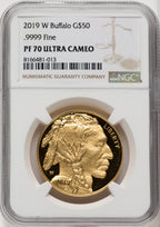 2019-W $50 One-Ounce American Buffalo .9999 Fine Gold Brown Label NGC PF70 (770530008)