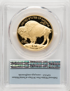2019-W $50 One-Ounce American Buffalo .9999 Fine Gold First Strike FS Bison Label PCGS PR70