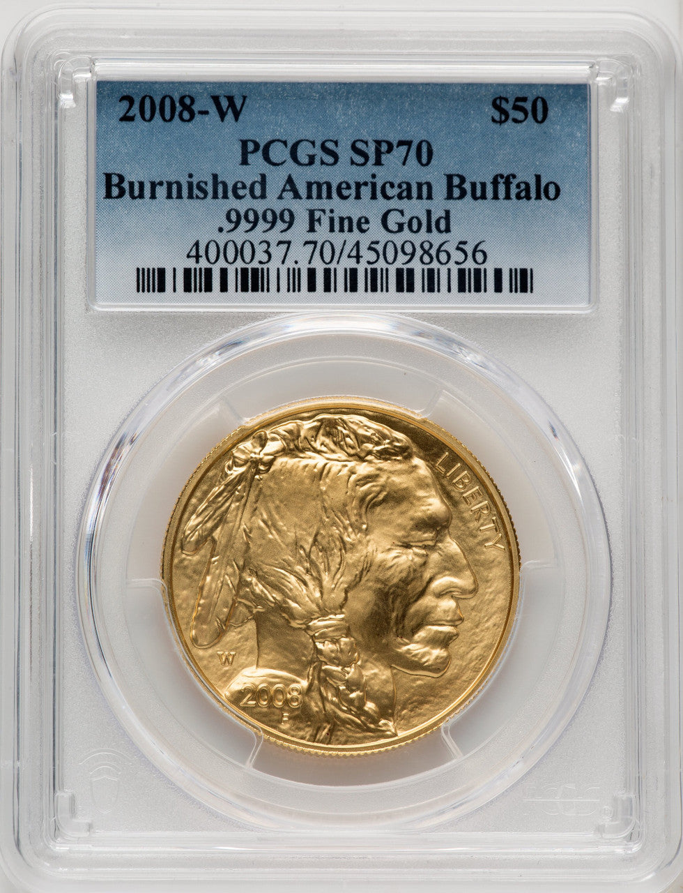 2008-W $50 One-Ounce Gold Buffalo Blue Gradient PCGS SP70