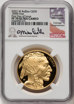 2022-W G$50 Gold Buffalo FDI DCAM Mike Castle NGC PF70