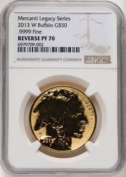 2013-W $50 One-Ounce Gold Buffalo Reverse Proof 100th Anniversary Brown Label NGC PF70 (771227011)