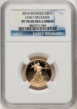 2014-W $10 Quarter-Ounce Gold Eagle First Strike ER Blue NGC PF70