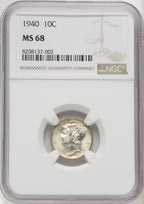 1940 10C Mercury Dime NGC MS68