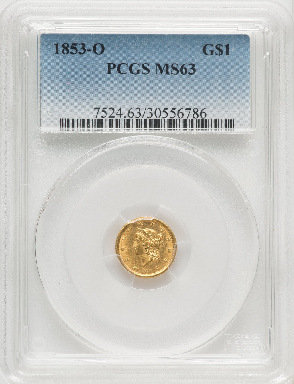 1853-O G$1 Gold Dollar PCGS MS63