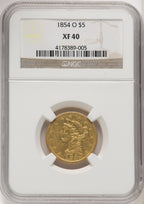 1854-O $5 Liberty Half Eagle NGC XF40