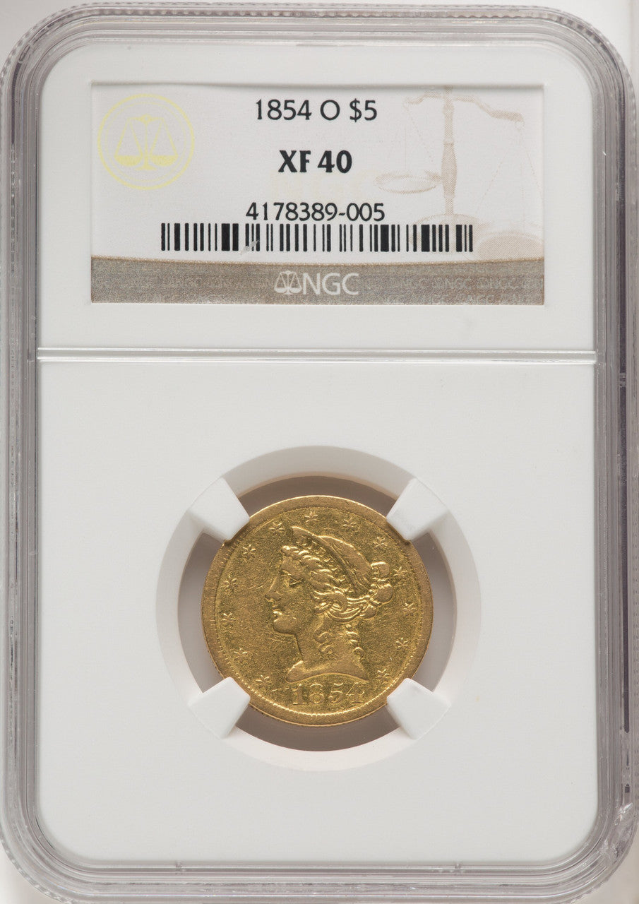 1854-O $5 Liberty Half Eagle NGC XF40