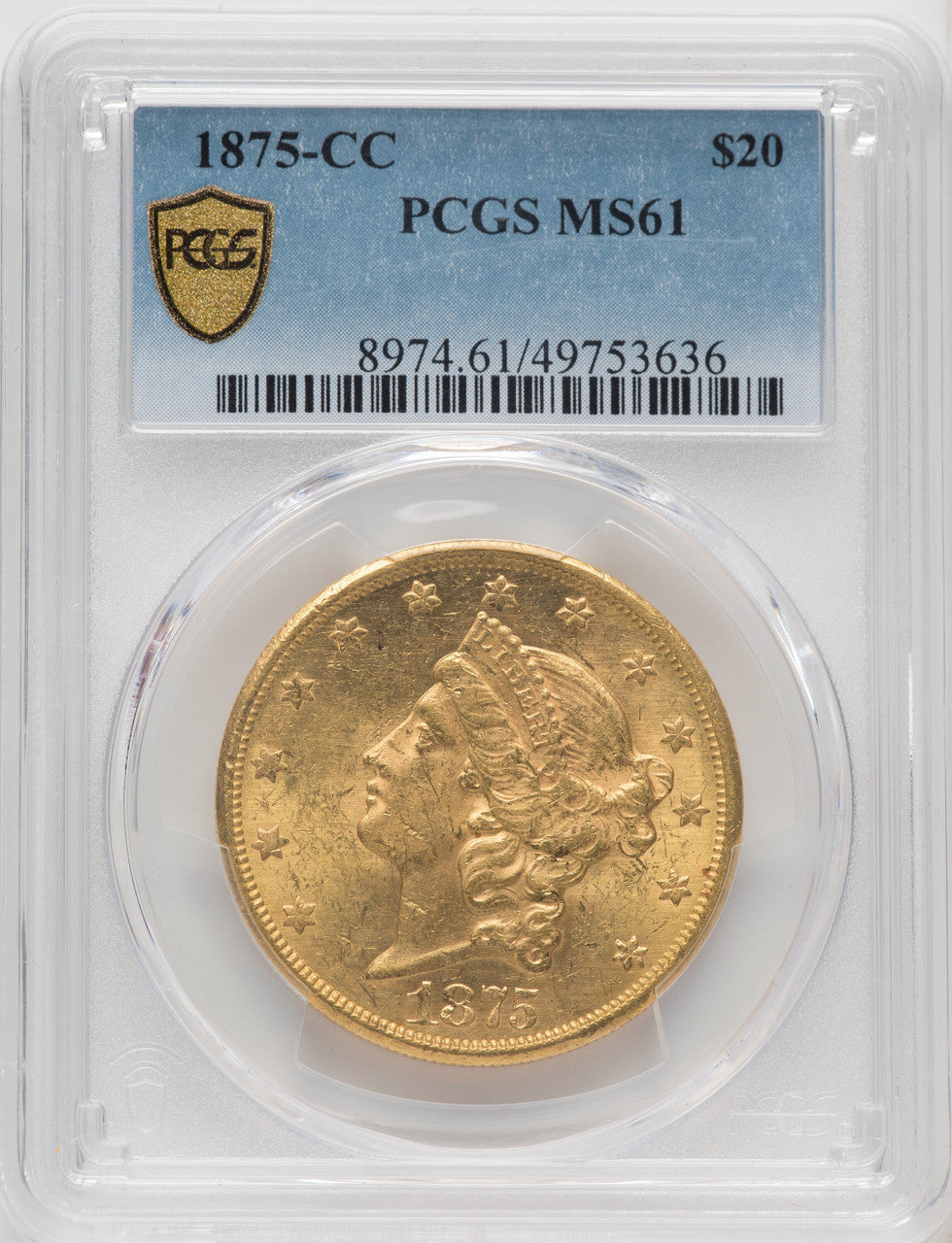 1875-CC $20 Liberty Double Eagle PCGS MS61 (771272002)