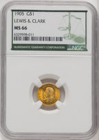1905 G$1 Lewis and Clark Green Label Commemorative Gold NGC MS66
