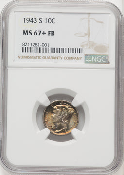 1943-S 10C FB Mercury Dime NGC MS67+ (767389042)