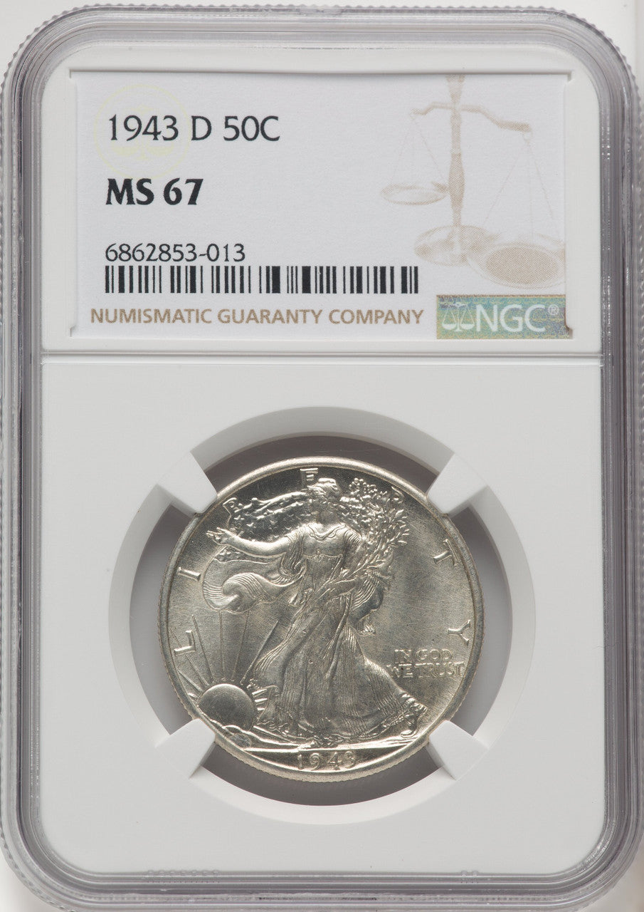 1943-D 50C Walking Liberty Half Dollar NGC MS67 (771528018)