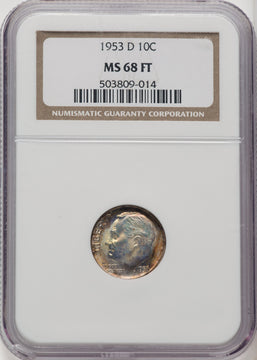 1953-D 10C FT Roosevelt Dime NGC MS68
