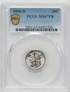 1936-D 10C FB Mercury Dime PCGS MS67 (771528005)