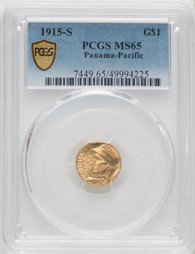 1915-S G$1 PAN-PAC Gold Dollar Commemorative Gold PCGS MS65 (771333002)