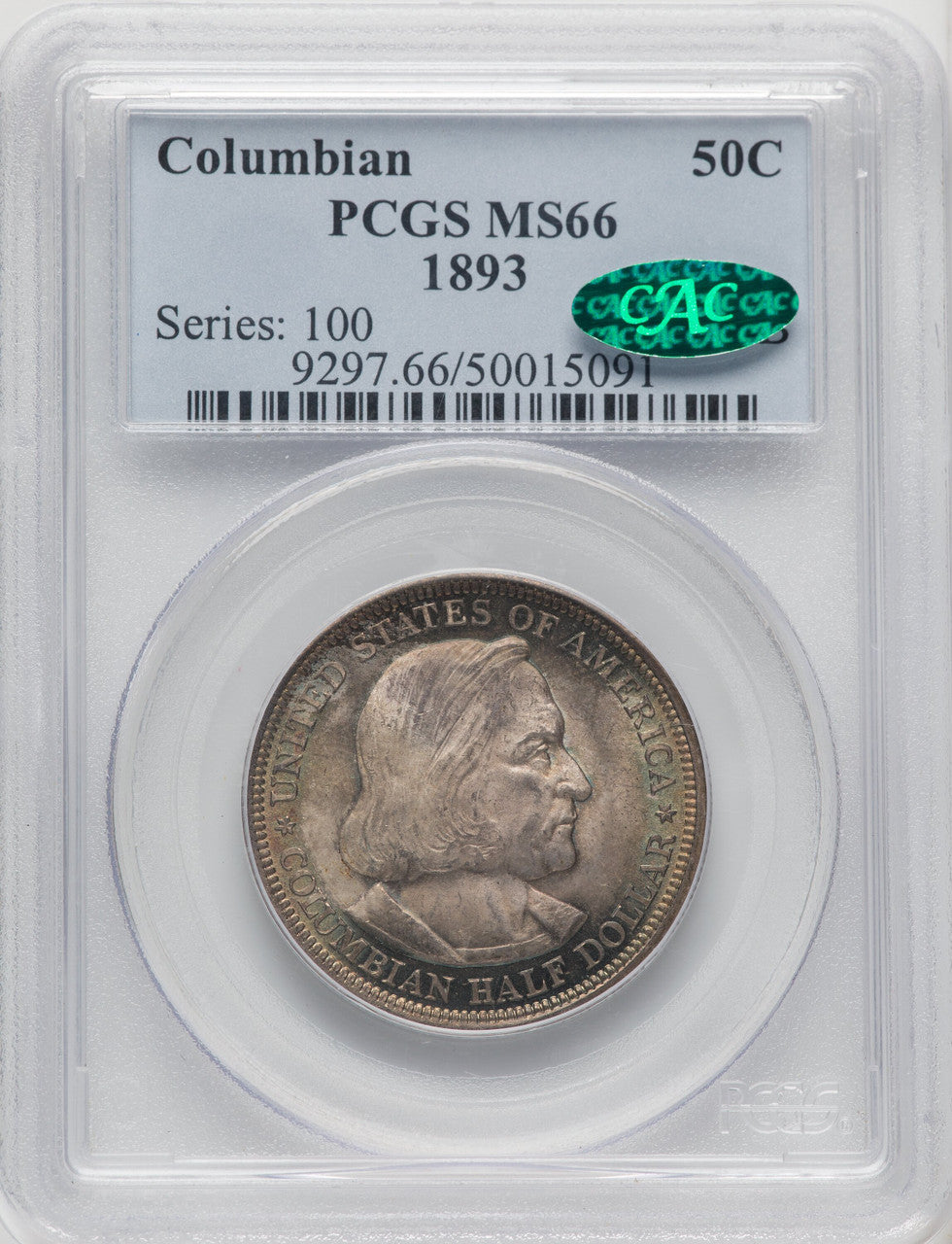 1893 50C COLUMBIAN CAC Commemorative Silver PCGS MS66