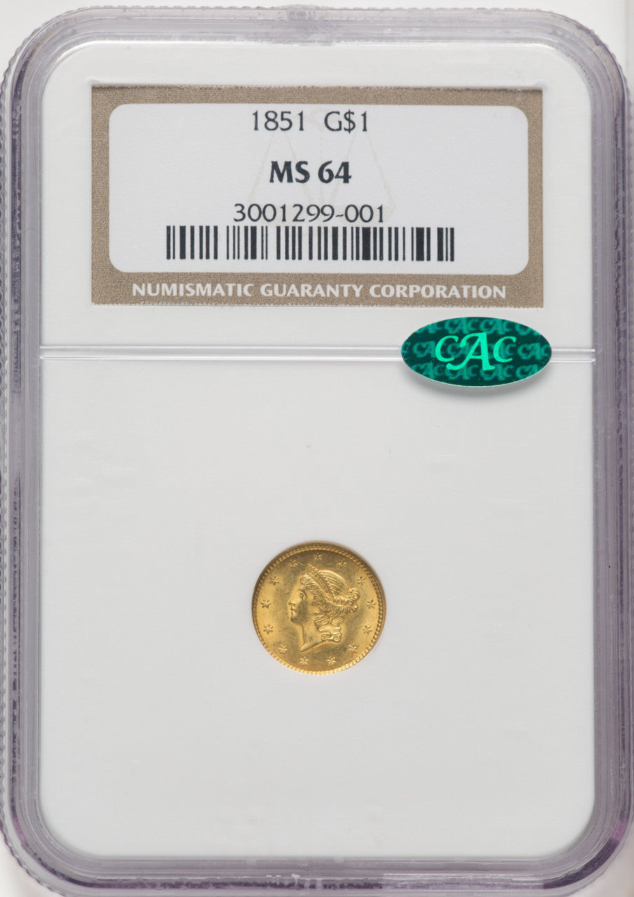 1851 G$1 CAC Gold Dollar NGC MS64