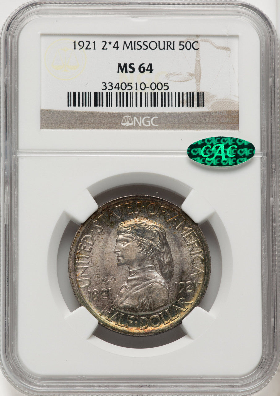 1921 50C Missouri 2x4 CAC Commemorative Silver NGC MS64
