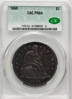 1860 Proof Seated Dollar CACG PR64