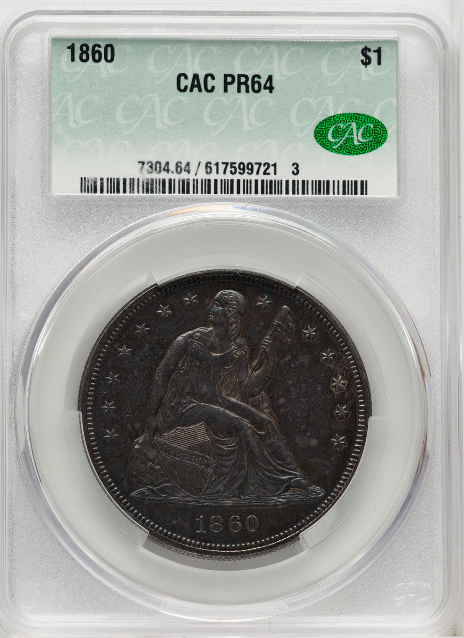 1860 Proof Seated Dollar CACG PR64