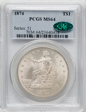 1874 T$1 CAC Trade Dollar PCGS MS64