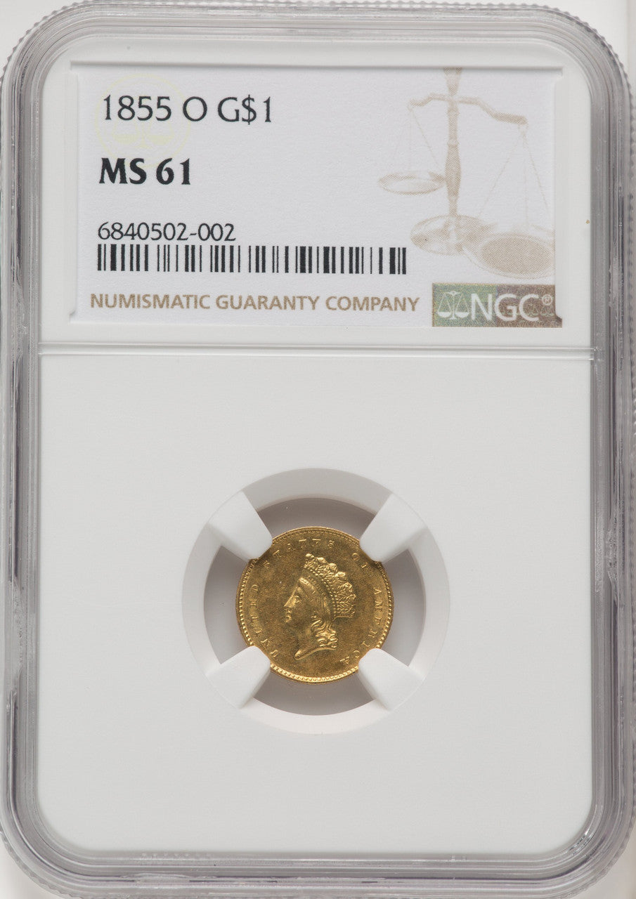 1855-O G$1 Gold Dollar NGC MS61 (771536007)