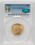 1911 $5 CAC Indian Half Eagle PCGS MS64+