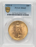 1922-S $20 Saint-Gaudens Double Eagle PCGS MS65