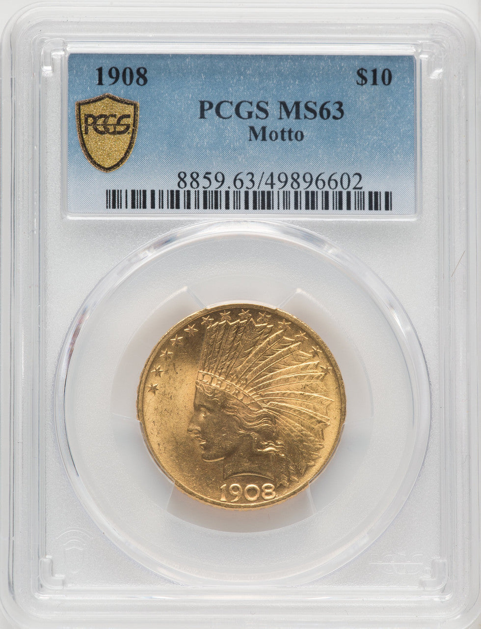 1908 $10 MOTTO Indian Eagle PCGS MS63 (771357003)