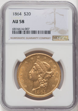 1864 $20 Liberty Double Eagle NGC AU58 (504658002)