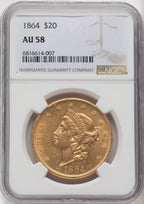 1864 $20 Liberty Double Eagle NGC AU58 (504658002)