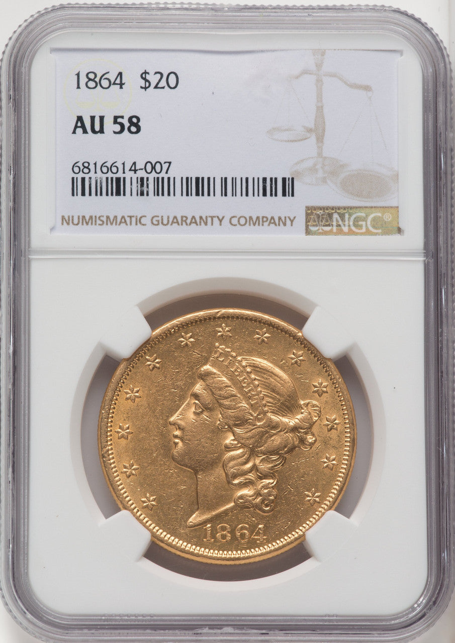 1864 $20 Liberty Double Eagle NGC AU58 (504658002)