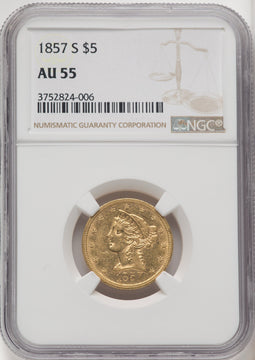 1857-S $5 Liberty Half Eagle NGC AU55 (771520003)